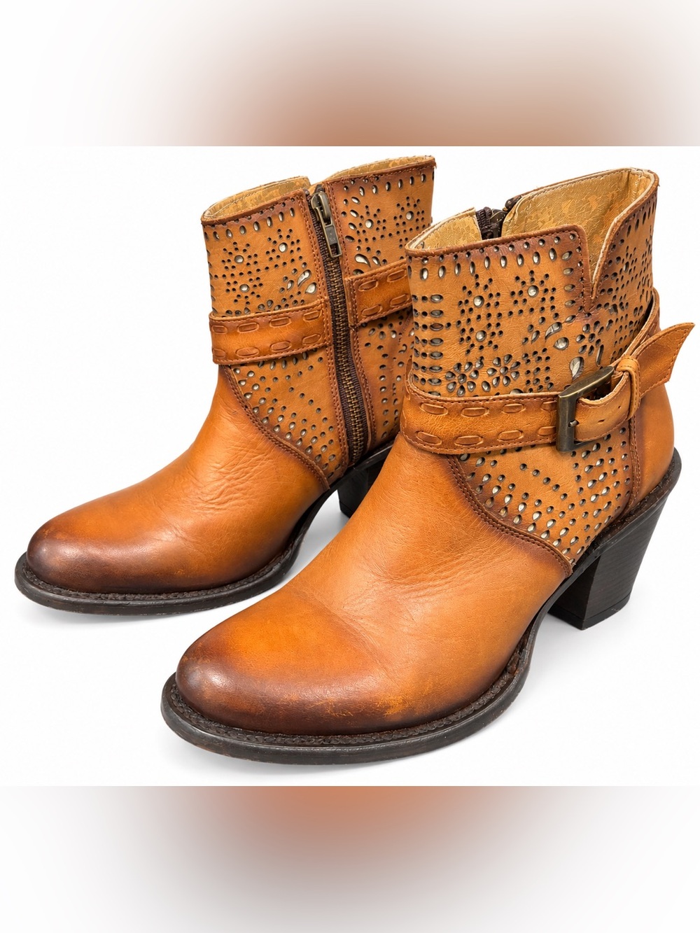 J.B. Dillon JBR 7042 B Leather Western Ankle Boots 8.5B Cognac Brown Cowgirl